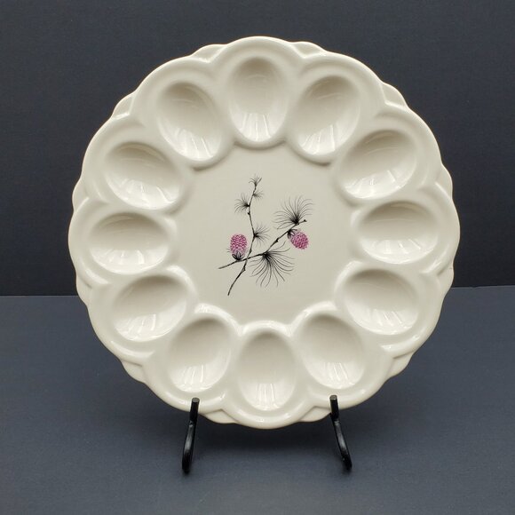 Canonsburg Pottery Allegheny Ware Wild Clover Deviled Egg Plate Egg Serving Dish - Picture 7 of 8